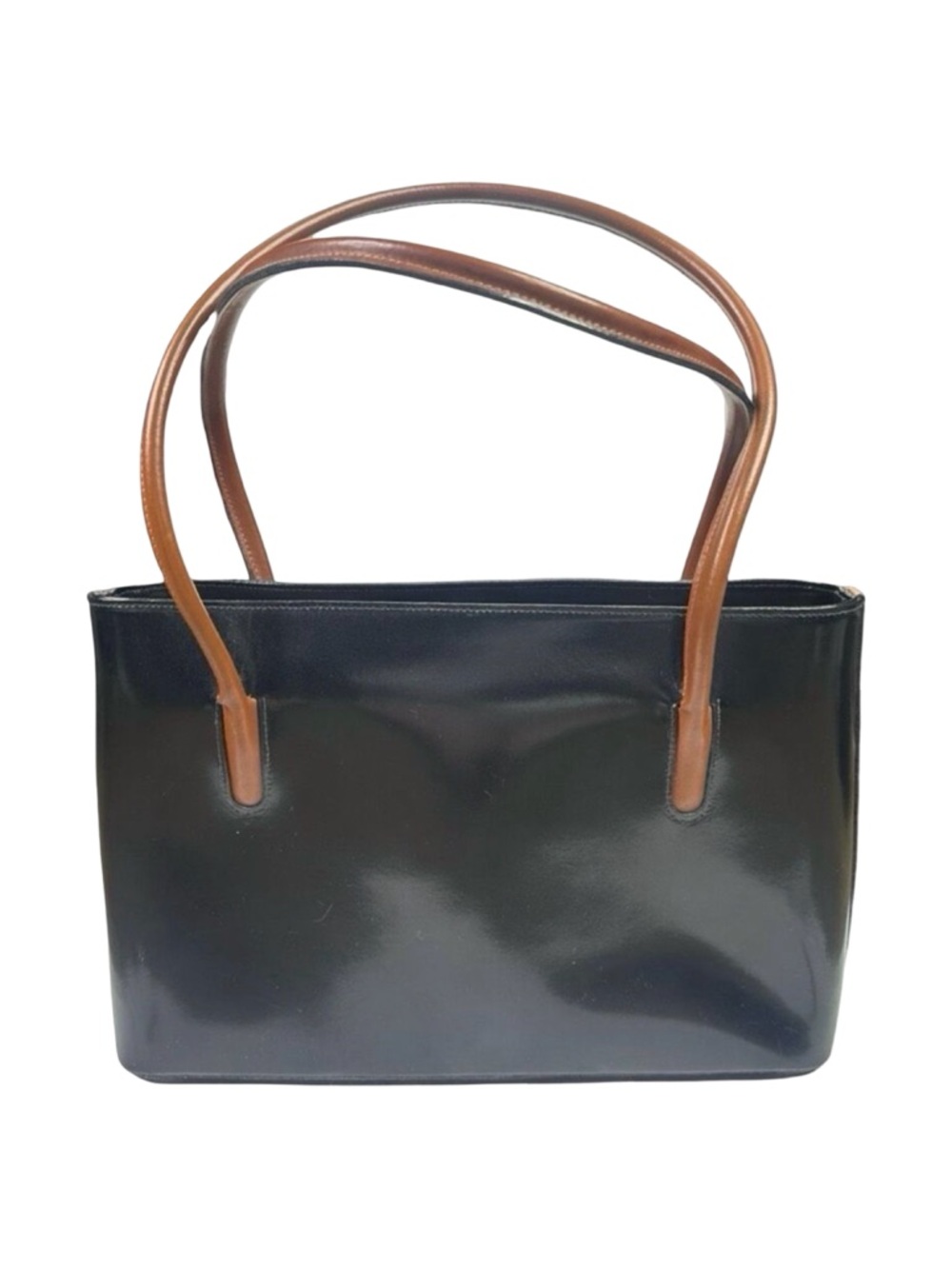 Simone Firenze Handmade Black & Brown Genuine Leather Handbag - 11” x 8” x 4”